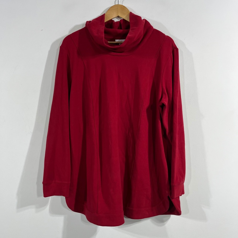 J. Jill Pure Jill Red Cowl Neck Tunic Top XL Long Sleeve Knit Pullover Old Money